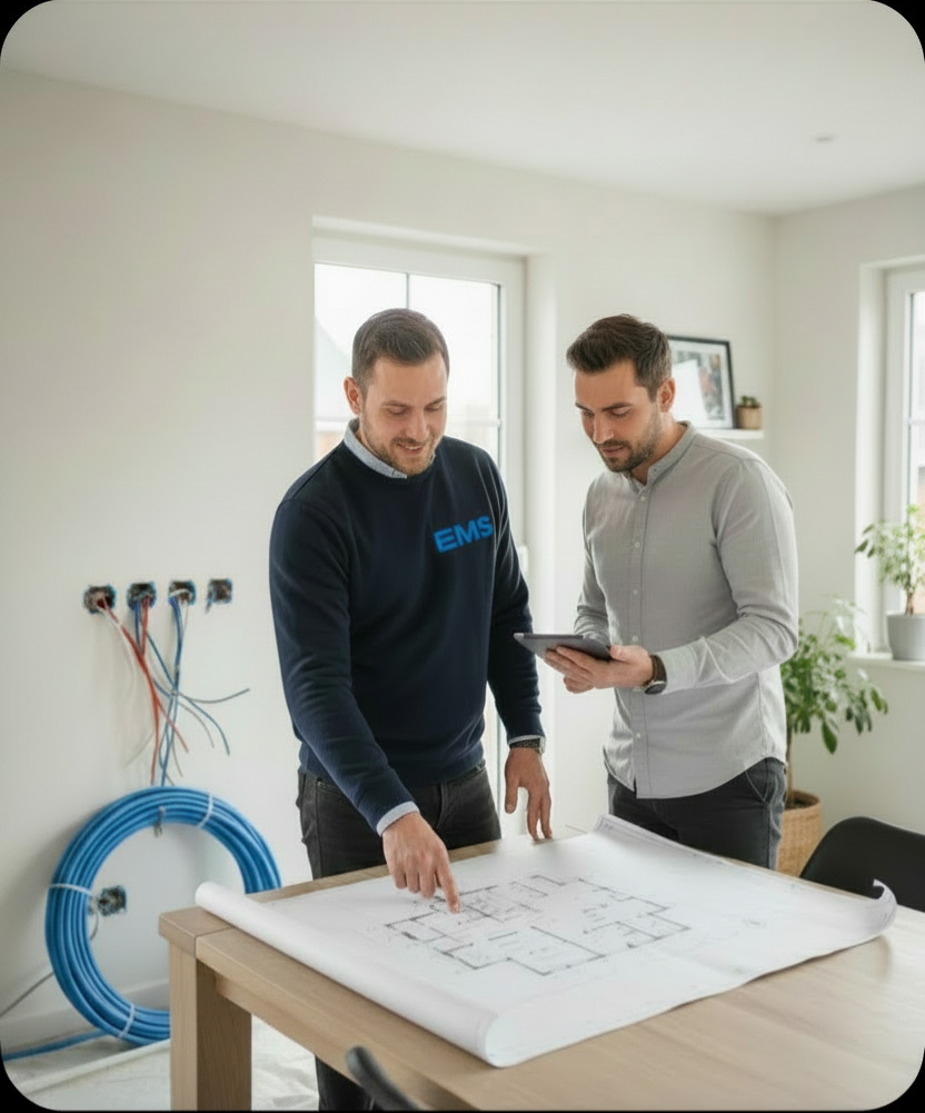 EMS elektricien bespreekt renovatieplan met klant