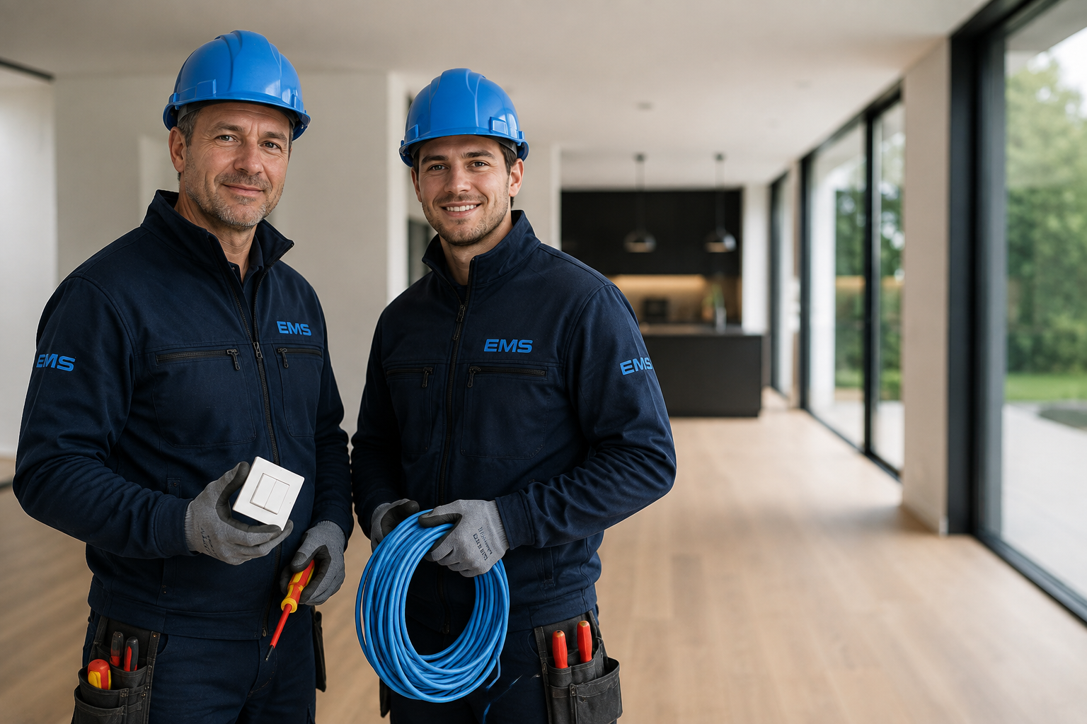 EMS-elektriciens aan het werk in een moderne woning
