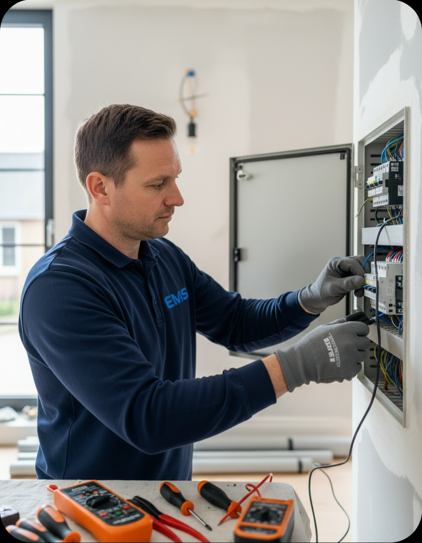 Elektricien werkt aan elektrische renovatie-installatie